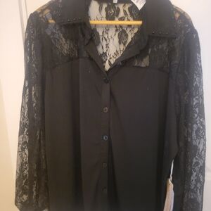 Sweet Rain Black Floral Lace Top